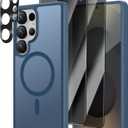 [4 in 1] Magnetic for Samsung Galaxy S25 Ultra Case, 2 Pics Privacy Screen Protectors and 1 Pic Camera Protector, Fit for MagSafe, Military Shockproof Translucent Matte S25 Ultra Cover, Dark Blue