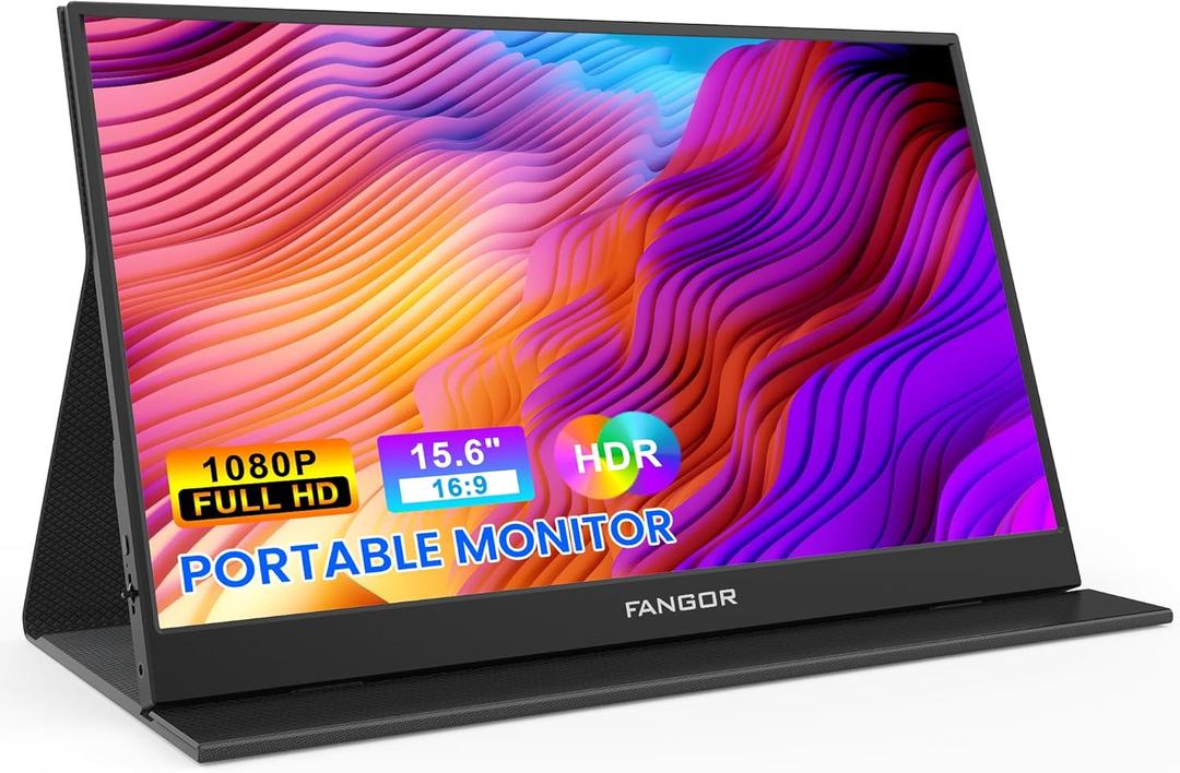 FANGOR Portable Monitor, 15.6" FHD 1080P Travel Monitor for Laptop, Ultra-Slim HDR IPS Computer Gaming Display, USB-C HDMI Screen Extender with Smart Cover for Laptop PC Phone Mac Xbox PS4/5 Switch