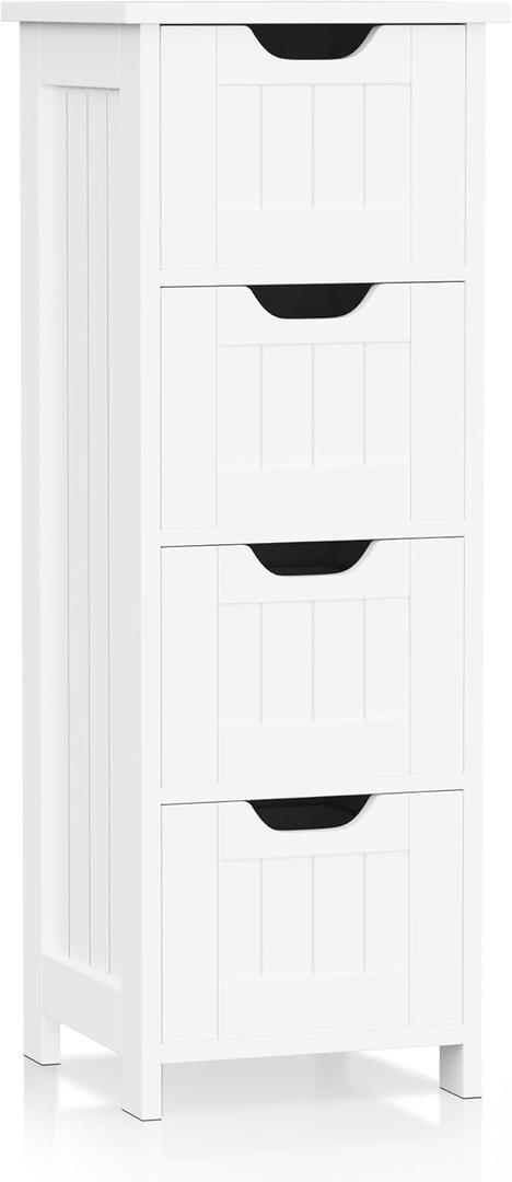 SUPER DEAL Small Bathroom Storage Cabinet with 4 Drawers, Freestanding Narrow Wooden Side Storage Organizer for Bathroom Hallway Living Room, White