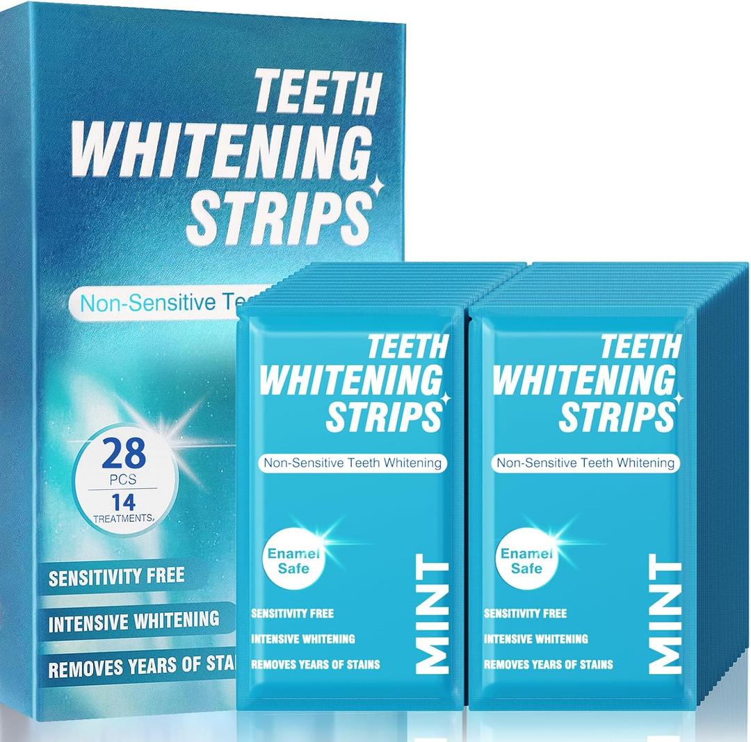 Teeth Whitening Strips for Sensitive White: 28 Pcs Teeth Whitening Kit - Non-Slip Dry Strip Technology - 30 Min Fast Results - Enamel Safe - for Coffee Lovers - Use at Home, Travel or Work (28) (0.04 Ounce (Pack of 28))