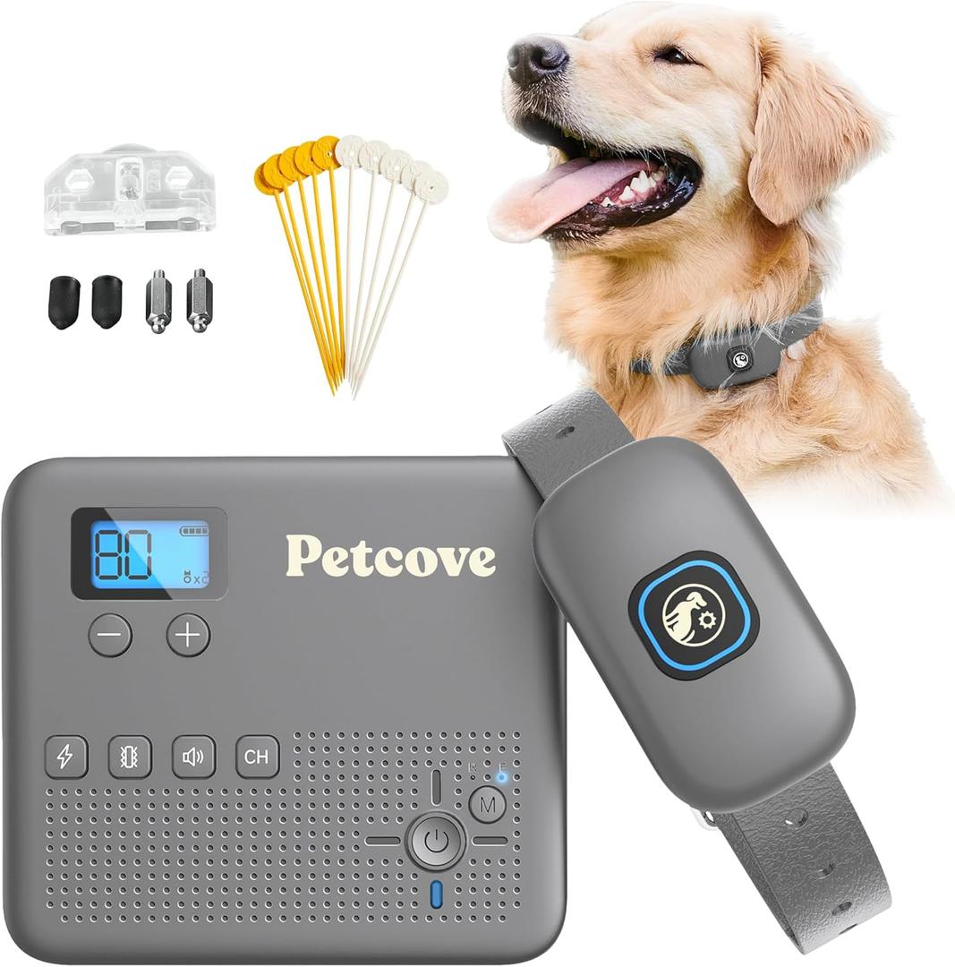 Wireless Dog Fence & Training Collar 2-in-1 | 500 ft Adjustable Boundary | Beep/Vibrate/Static 19 Levels | IPX7 Waterproof Receiver | Rechargeable | 10 Flags for Medium & Large Dogs | 1577 lb