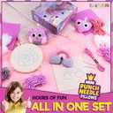 CRAFTILOO 3Pcs of Embroidery Punch Needle kit for Kids Mini Pillows Googly Heart Owl Rainbow Needlepoint Craft Embroidery Pen Needle Punch Kit Art Punch Needle Yarn (10cm, Pink)