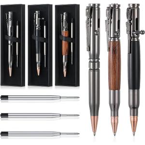 Crtiin 3 Sets Bolt Bullet Pens for Men Bullet Pen for Collector Lover Father with Gift Box and Black Ink Refills Father's Day Graduation Male Teacher Gifts(Wood Gray Black)