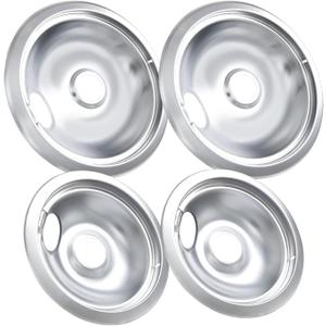 316048413 and 316048414 Stove Burner Drip Pans for Electric Stove Top - Perfectly Fit Frigidaire Kenmore Electric Range -Thickening to Prevent Bending and Rust - Include 2 x 6 in, 2 x 8 in (Chrome)