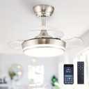 STERREN 30" Retractable Ceiling Fans with Lights, Dimmable LED Ceiling Fan Remote Control, Modern Small Fan Light for Bedroom Living Room Dinning Room Kitchen, 3000K-6500K, 6 Speed (Brushed Nickel)