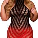 ohyeah Fishnet Lingerie Mini Dress Plus Size XS-2XL Halter Backless Sexy Rave Outfits Stretch See Through Cover Up (Black, XXL)