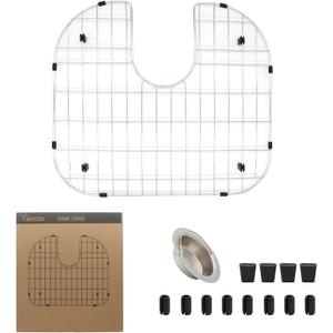 YORZSDI Kitchen Sink Grid 18-7/8" x 16-3/4" - Heavy Duty Kitchen Sink Protector with Built-in Strainer & Rear Drain, Non-Slip Rubber Feet & Scratch Resistant Bottom Guard