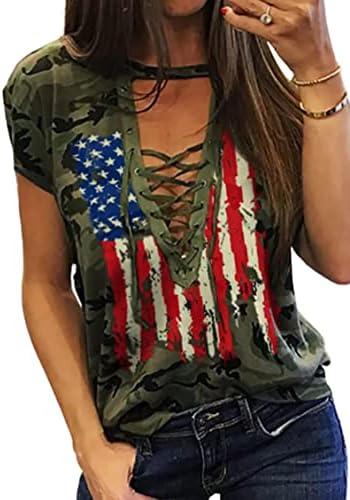 We The People 1776 T Shirt American Flag Patriotic Tee Tops for Women 4th of July Ring Hole Short Sleeve Sexy V-Neck Tshirt.M