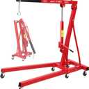2-Ton Folding Hydraulic Engine Hoist, Portable Engine Shop Crane with 6 Casters & Telescopic Boom, 4400 Lbs Foldable Cherry Picker Hoist Lift for Home Garage Workshop, Warehouse, Red