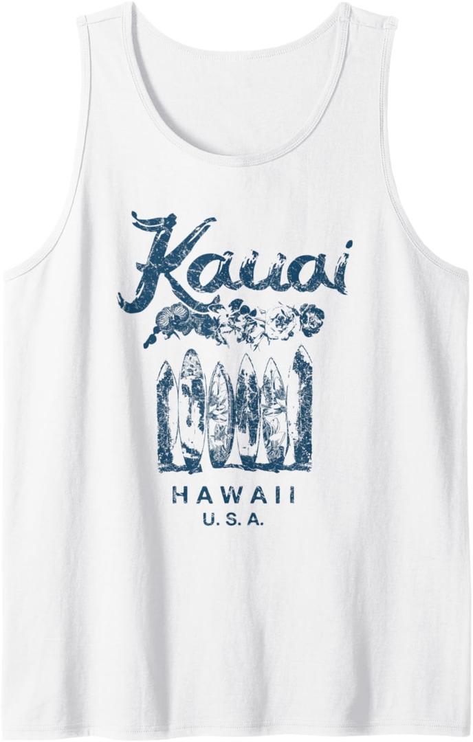 Hawaii Kauai Vintage Hawaiian Surfing Retro Tank Top, White Small