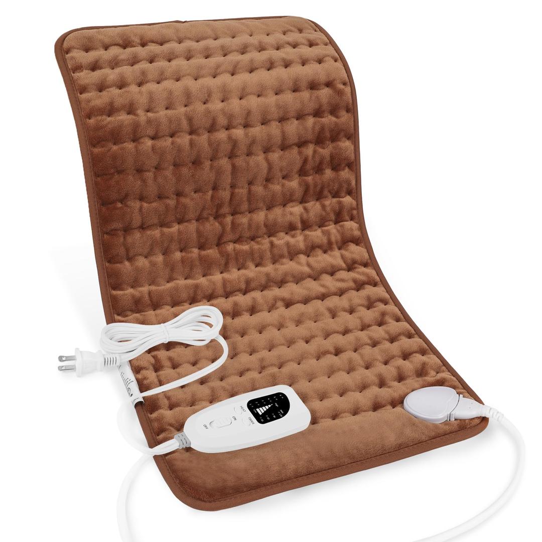 Deepsoon Heating Pad,Electric Heating Pads for Back,Neck,Moist Heating Pad for Abdomen Shoulder Knee Legs,Dry/Moist Heat&Auto Shut Off,Mother's Day Birthday for Men and Women,Brown,24x12 Inch