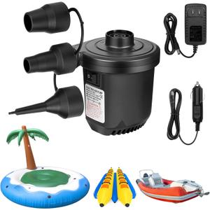 Air Pump for Inflatables, Portable Quick-Fill Electric Air Mattress Pump with 3 Nozzles, Inflator & Deflator Pumps for Outdoor Camping, Pool Floats, Inflatables Couch, Swimming Ring, 12V DC/110V AC (White)