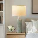 Reaketon Table Lamps for Living Room Set of 2, Ceramic Table Lamps for Bedroom, 20" Modern Lamps for Night Stands, Green