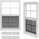 Yuzzy Shed Windows 2 Pack, Chicken Coop Windows 30" x 36" with Tempered Glass and Fiberglass Screen, Flush Mounted Small Window for Shed, Barns, Playhouse, Household, Garage (White)
