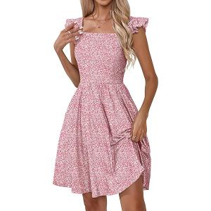 Naggoo Women's Summer Dresses Casual Square Neck Floral Sundress with Pockets A Line Flowy Beach Dress Size S