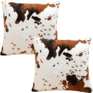 Throw Pillow Covers Soft Faux Fur Pillow Cover Animal Cow Hide Cowhide Print Decor Accent Cushion Covers Farm Pillowcases for Couch Sofa Bedroom Living Room, 18x18, Brown White