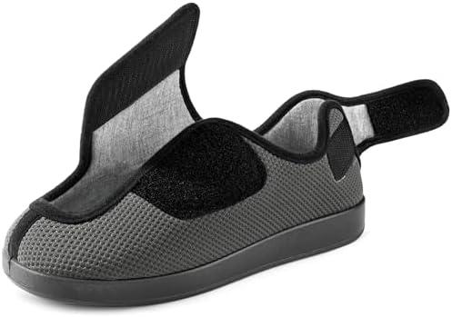 Ravelier Men's Diabetic Wide Width Breathable Waffle Knit Adjustable Slipper with Anti-Slip Indoor Outdoor Sole, 13"