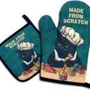 Made from Scratch, Funny Oven Mitts and Pot Holders, Silicone Non-Slip Oven Mitts, Cat Lover Gift, Cat Mom, Cooking Baking BBQ Gifts