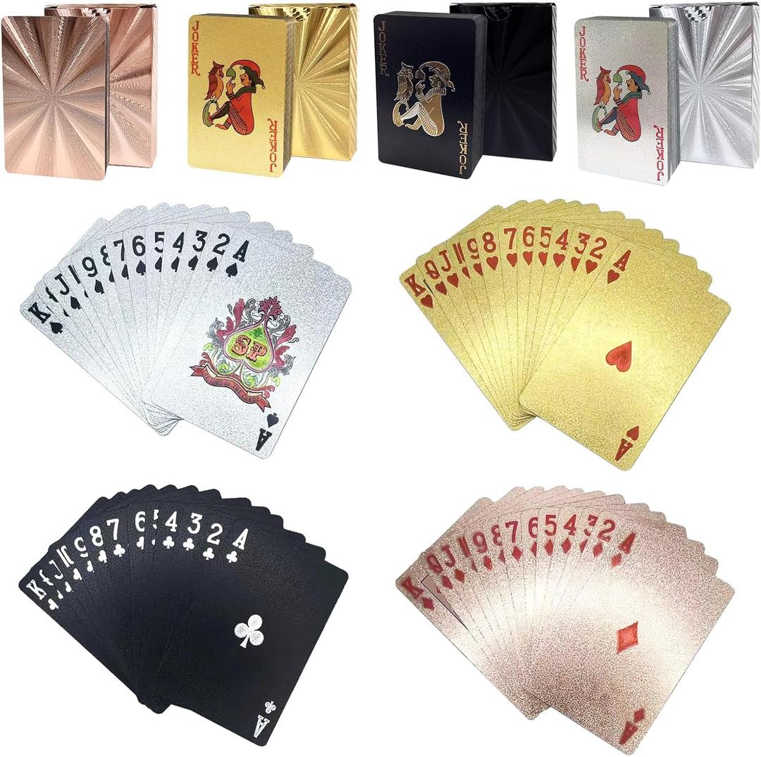 4 Decks Waterproof Playing Cards Gold Silver Plastic Poker Cards Playing Cards Themed Standard Playing Card Games for Adults Family Game Party Show Festival