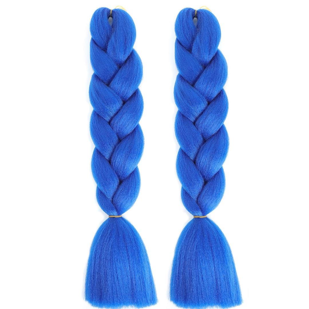Herina Blue Braiding Hair For Braids 2pcs Blue Hair Extensions High Temperature Jumbo Braiding Hair For Braids(2 Pcs/pack) (2 Pcs 24 Inch)