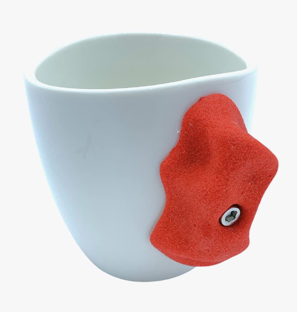 Rock climbing mug with ergonomic pinch grip design for climbers, unique bouldering gift and climbing cup for indoor training, durable climber mug for grip strength enthusiasts - Red