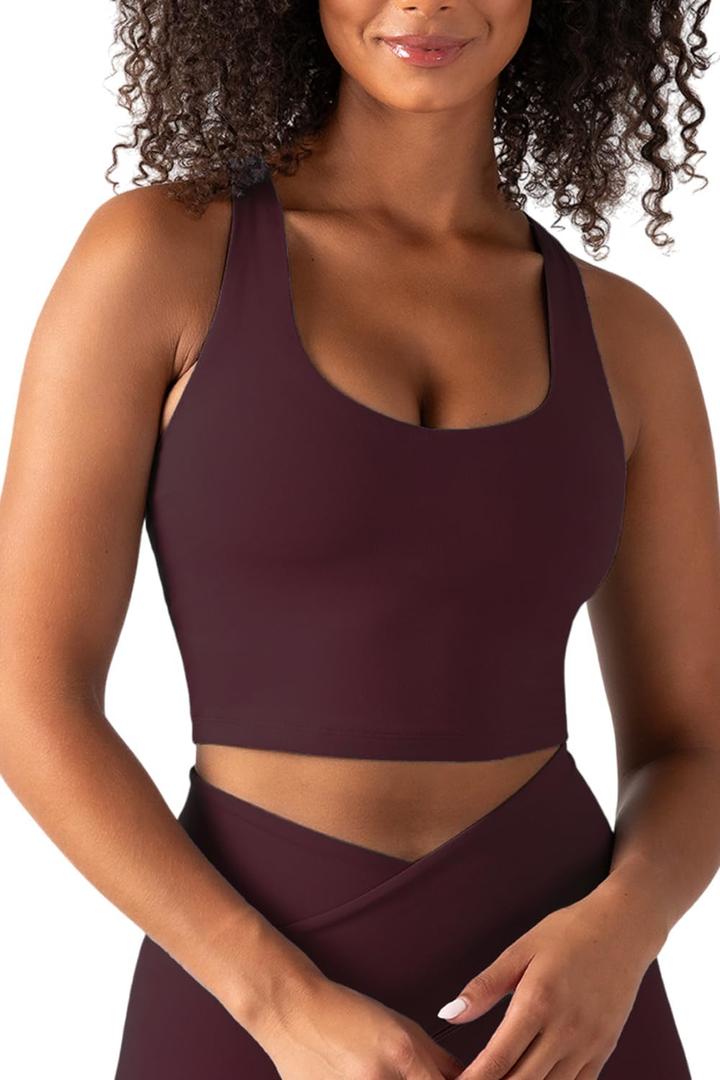 YITTY Active Sports Bra Tank, Tank Top for Women with Built-in Bra, Racerback, Removable Cups, Low-Impact Yoga and Gym (Red, XL)