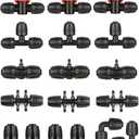 Drip Irrigation Fittings Kit for 1/2 Inch Tubing -18 Pieces Set- 3 Tees,3 Switch Valves,3 T Connectors,2 Elbows,3pcs 1/2" to 1/4" tubing Reducers,4 End Cap, Barbed Locked Nuts Connectors