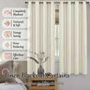 60 Inch Wide Linen Blackout Curtains for Bedroom 63 Inch Length 2 Panels, Total Black Out Thermal Insulated Energy Efficiency Grommet Boho Window Drapes White Liner for Modern Farmhouse, Natural