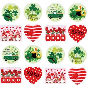 JarThenaAMCS 16Pcs Valentine's Day St. Patrick's Day Silicone Focal Beads Gnome Green Shamrock Clover Red Heart Loose Rubber Beads for DIY Crafts Pen Keychain Making