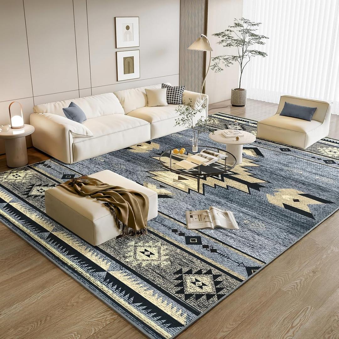 Western Rugs for Living Room, Non Slip Extra Large Rugs for Bedroom Dining Table Kitchen, Washable Aesthetic Area Rug for Home Decor, 8ft x 10ft, Grey