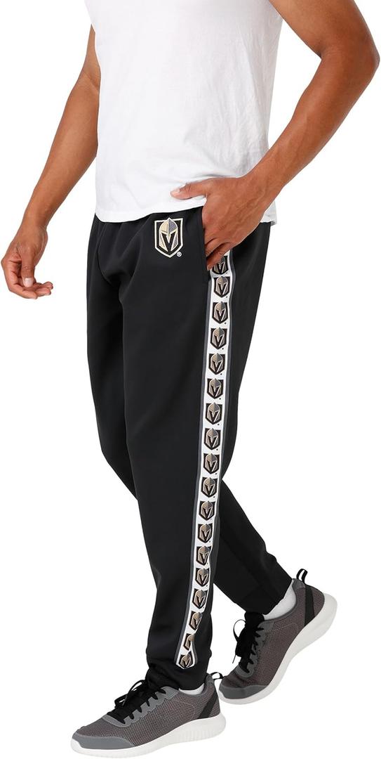 FOCO Men's NHL Team Color Stripe Logo Track Suit Pants (Black, L)