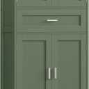 TEENFON Bathroom Floor Storage Cabinet with Adjustable Shelf, Freestanding Storage Cabinet with 4 Doors, Cupboard for Living Room, Home Office, Entryway, Forest Green