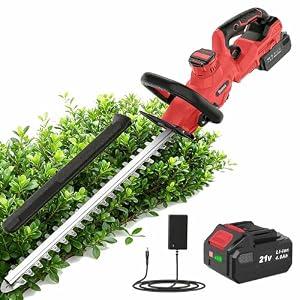 Hedge Trimmer Cordless, 21V Electric Hedge Trimmer with 4000mAh Rechargeable Battery, 14" Dual-Action Blades, 180° Adjustable Branch Cutter, Blade Cover for Hedges, Bush, Branches, Shrubs, Twigs