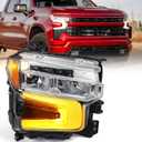 VLINCAR Full LED Headlight Compatible with Chevy Silverado 1500 2022 2023 2024 (For LT RST Model w/ o Redline Pkg w/ o Rally Edition) w/ Amber Animation White Bezel Right Passenger Side 87828576