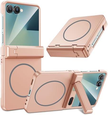 Maxdara Stand Case for Galaxy Z Flip 7, [Compatible with MagSafe] [Hidden Kickstand] [Built-in Screen Protector] [Hinge Protection] Magnetic Phone Cover for Samsung Galaxy Z Flip 7, Rose Gold (Magnet)