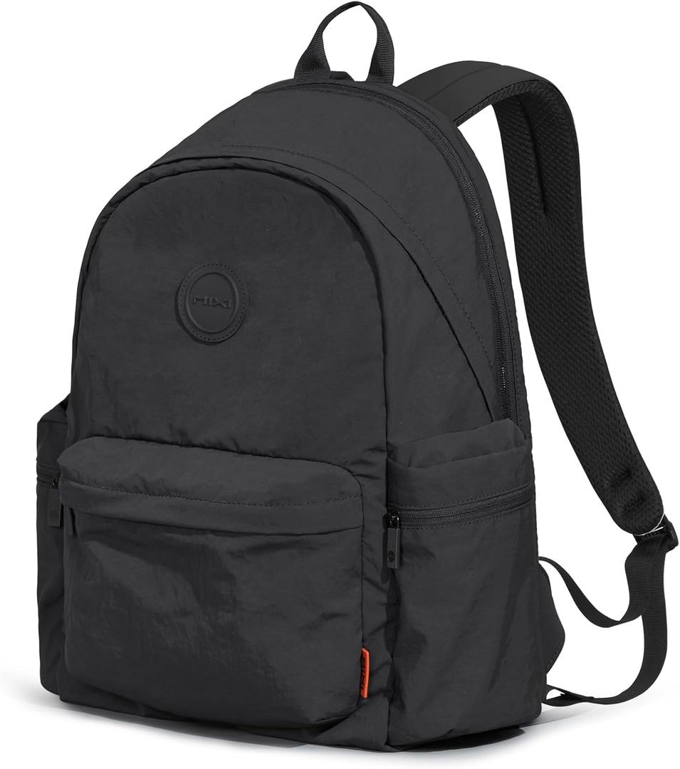 mixi Outdoor Lightweight Backpack Casual Carry On Laptop Backpack Travel Bookbag for Women Men, Water Resistant Durable Small Hiking Bag for Camping Weekender Sports College Work, 15 Inch, Black