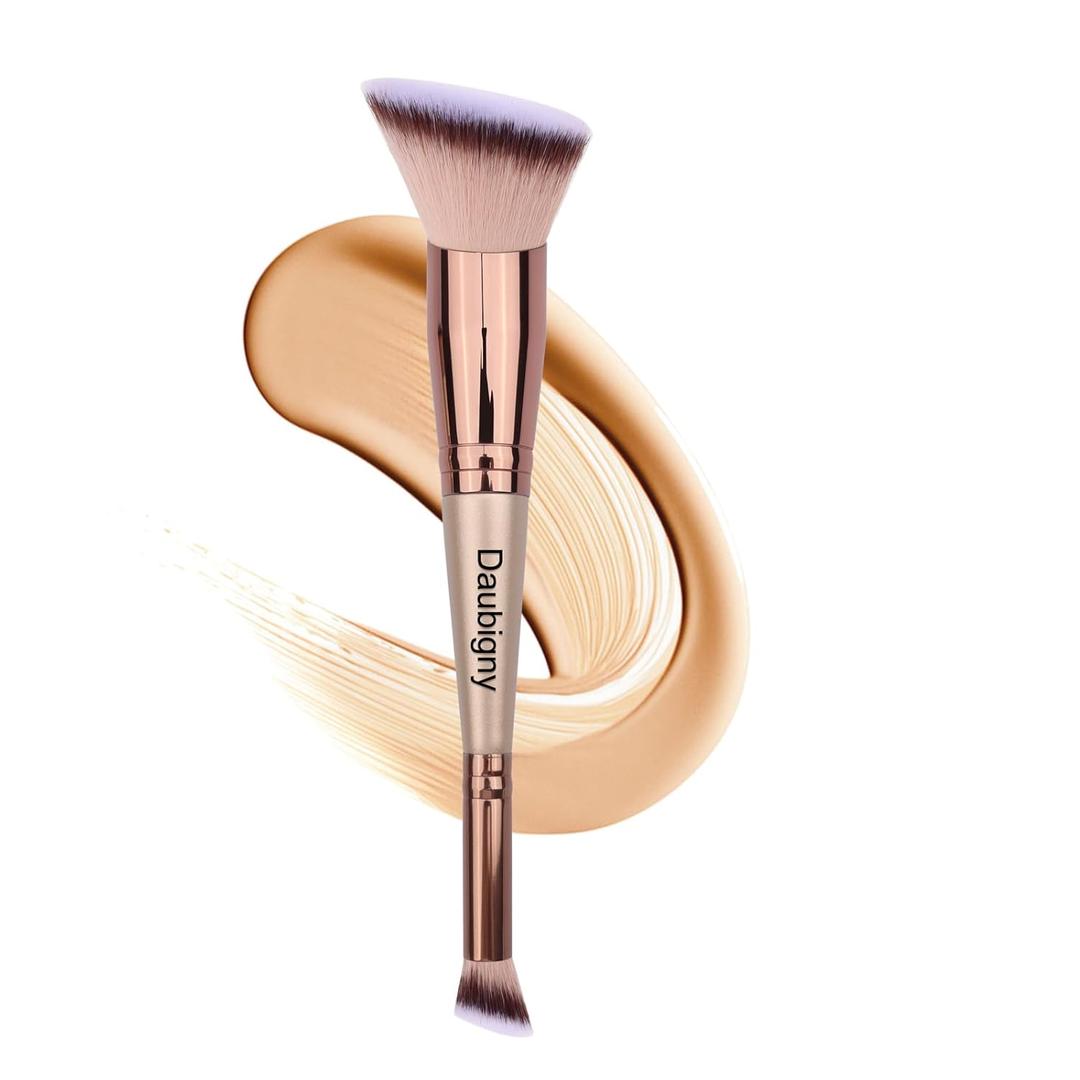 Daubigny Makeup Brushes Dual-ended Angled Foundation Brush Concealer Brush Perfect for Any Look Premium Luxe Hair Rounded Taperd Flawless Brush Ideal for Liquid, Cream, Powder, Blending,