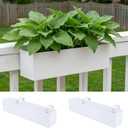 LaLaGreen Planter Boxes Outdoor (16 Inch, 2 Pack) White Metal Rectangular Railing Flower Box with Brackets, Deck Railings Planters for Plants Fence Balcony Patio Porch Modern Garden Decor Over Rail