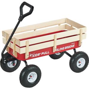 VEVOR 39 inch Pull Along Kids Wagon, Red Rolling Cargo Toy Wagons for Kids, Outdoor Utility Cart for Garden Beach Camping with All Terrain Wheels for Child Present, Supports up to 330 lbs