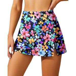 High Waisted Split Swim Skirt Built-in Shorts Tummy Control Swim Bottom (Pink, M)