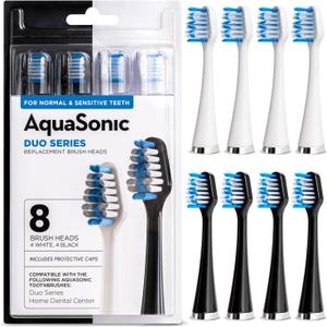 AquaSonic Genuine Duo Series Replacement Brush Heads | for Normal & Sensitive Teeth | Compatible with Duo Series & Home Dental Center Toothbrush Handles | NOT Compatible with Duo Series Pro Pack of 8