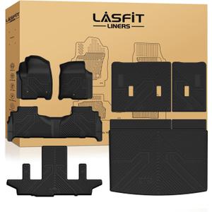 LASFIT Floor Mats & Cargo Liner with Backrest Mat 2021-2026 & Only 7 Seats (Not for 8/9 Seats) for Chevy Suburban/GMC Yukon XL (Only Yukon XL, Not Fit Yukon)/Cadillac Escalade ESV (Not Fit Escalade)