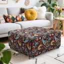 YISUN Ottoman Cover Square, Stretch Printed Ottoman Slipcover Square, Thick Storage Ottoman Covers Washable Footrest Stool Cover Protector with Nonslip Elastic Bottom
