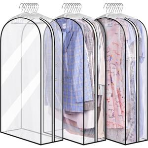 MISSLO 10" Gusseted All Clear Garment Bags for Hanging Clothes 3 Packs 40" Suit Bags for Closet Storage Hanging Clothes Storage Suit Cover for Shirts, Coats, Dresses