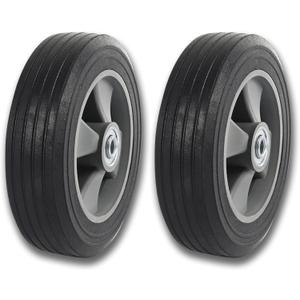 (2- Pack) Run-Flat Solid Rubber Replacement Tire 8" x 2'' with a 5/8" axle for Hand Trucks, Wheelbarrows, Dollies, Trolleys and More  Run Flat with 500 lbs Max Loads