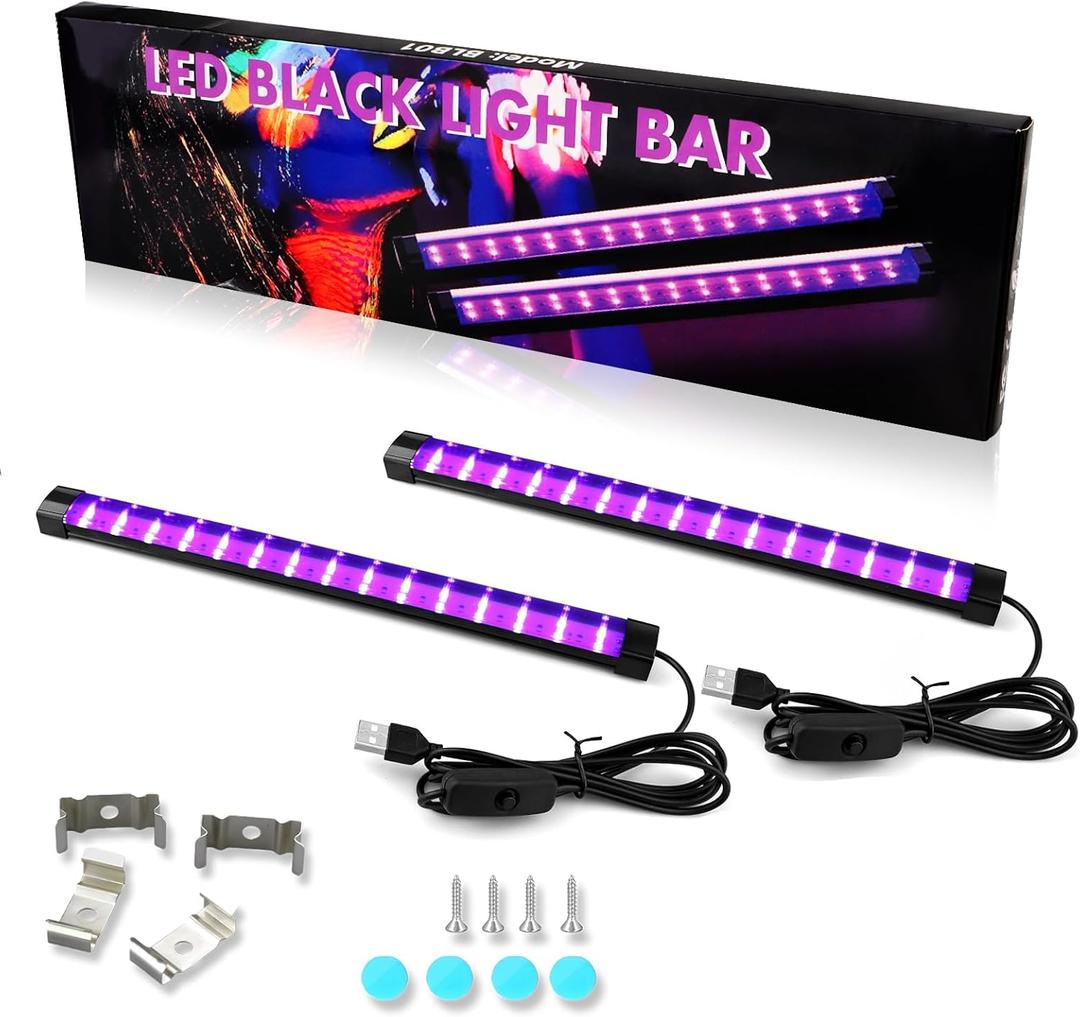 Black Light Bar, 10W 1ft LED Blacklight Lamp for Tapestry Poster Body Paint Glow Party Halloween Decoration (2 Pack)