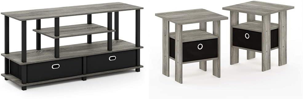 Furinno TV Stand for up to 55-Inch TV and 2 End Tables with Bin Drawer