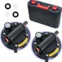 BaoNeedy 2 Pack 8 Inch Glass Suction Cups to Lift Large Glass, 480lbs Load Capacity Window Suction Cup with Pressure Gauge, Heavy Duty Handheld Lifter for Granite, Windshield, Tile, Window