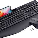 Ergonomic Wireless Keyboard and Mouse Combination, LIZRROT 2.4GHz Quiet Full Length Mouse and Keyboard, Wrist Stand, Phone Holder, Compatible with Windows, PC, Laptops (Black-non-backlit)