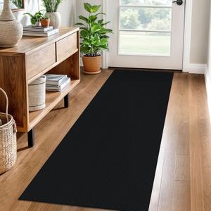EARTHALL Washable Runner Rug 2x6 Ft Non Slip Runners for Hallways Cotton Rubber Backed Kitchen Runner Braided Indoor Floor Carpet Runners for Entryway, Hallway, Kitchen, Bedroom, Black